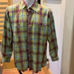 Alan Flusser Green and Purple Plaid Shirt